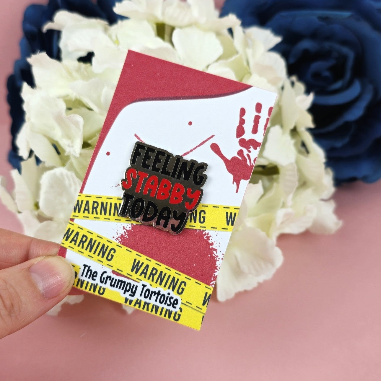 Feeling Stabby Today enamel pin – funny sarcastic lapel badge for jackets, backpacks, and gifts
