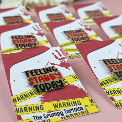 Feeling Stabby Today enamel pin – funny sarcastic lapel badge for jackets, backpacks, and gifts