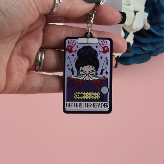 Acrylic Keyring - The Thriller Reader Tarot Card Keyring - Book - Gift